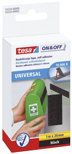 On & Off Klettband 1 m x 20 mm, schwarz, selbstklebend