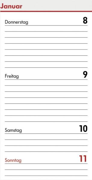 Ersatzkalendarium "Mini" A8, 1 Woche 2 Seiten