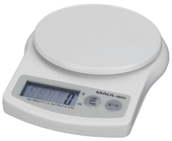 Briefwaage alpha, 2000 g, 1 g, 137 x 36 x 188 mm, weiß