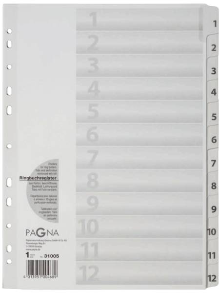 Zahlenregister 1 12, Karton, A4, 12 Blatt, weiß