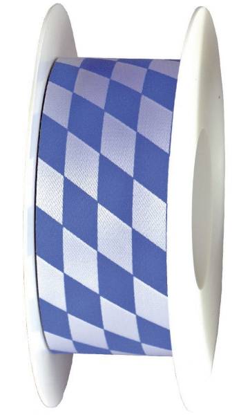 Zier Acetatband 40 mm x 25 m, Raute, weiß blau