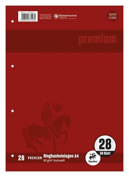 STAUFEN PREMIUM Ringbucheinlage A4 50BL Lin.28 weiß 734033128 4-Loch