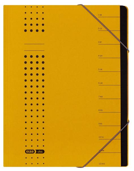 Ordnungsmappe chic, Karton (RC), 450 g qm, A4, 12 Fächer, gelb