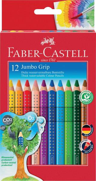 Buntstift Jumbo GRIP 12 Farben sortiert und Spitzer, Kartonetui
