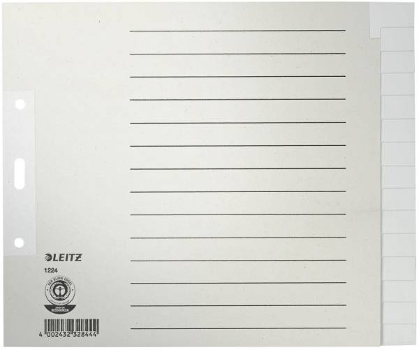1224 Register Tauenpapier, blanko, A4 Überbreite, 20 cm hoch, 15 Blatt, grau