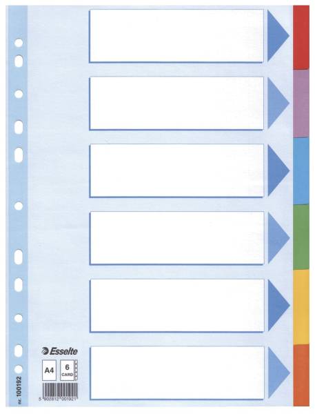 Register blanko, Karton, A4, 6 Blatt, weiß, farbige Taben
