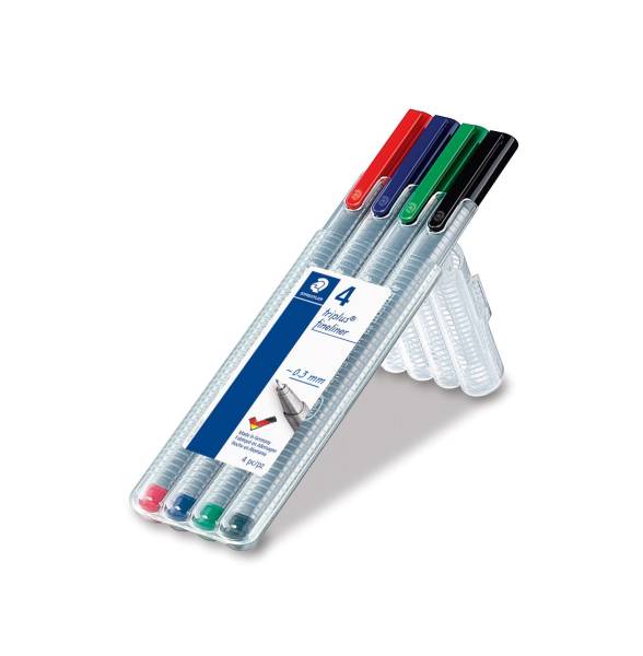 Feinschreiber triplus 0,3 mm, Aufstellbox, 4 Farben®
