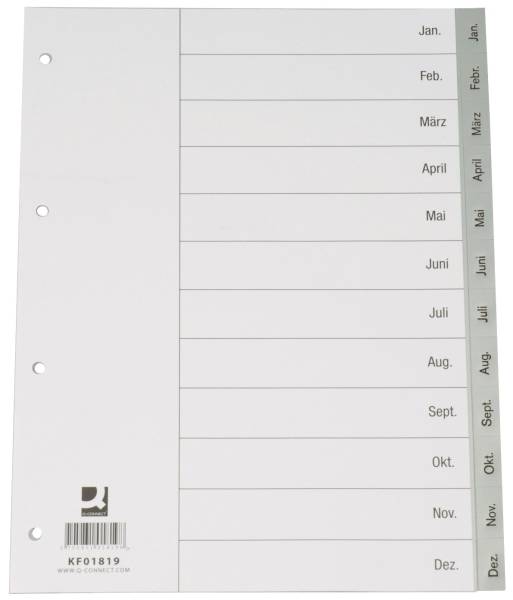 Monatsregister Jan Dez , PP, A4, 12 Blatt, grau