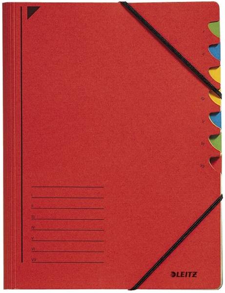 3907 Ordnungsmappe 7 Fächer, A4, Pendarec Karton (RC), 430 g qm, rot
