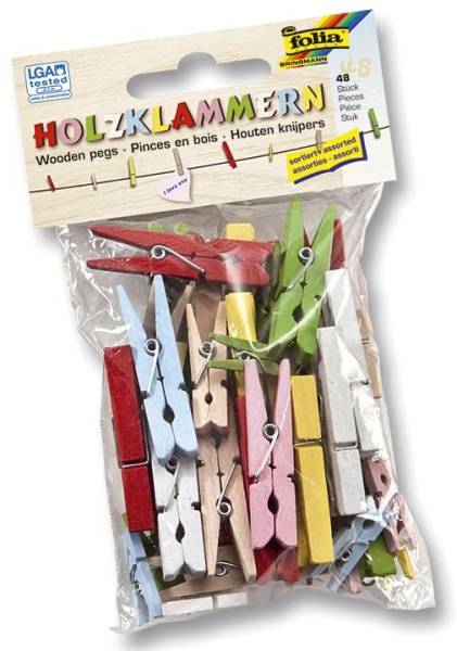 Wäscheklammer Holz, farbgig sortiert, 48 Stück