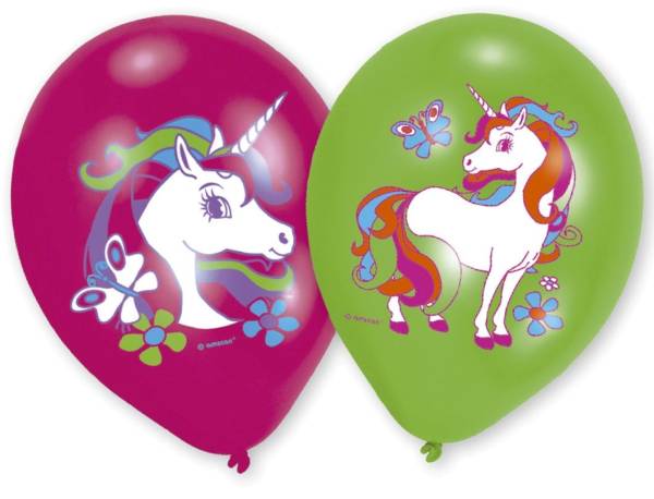 Luftballon Einhorn pink grün, 6 Stück