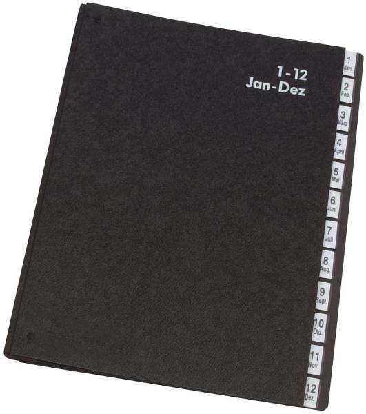 Pultordner Hartpappe 1 12, 12 Fächer, Farbe schwarz